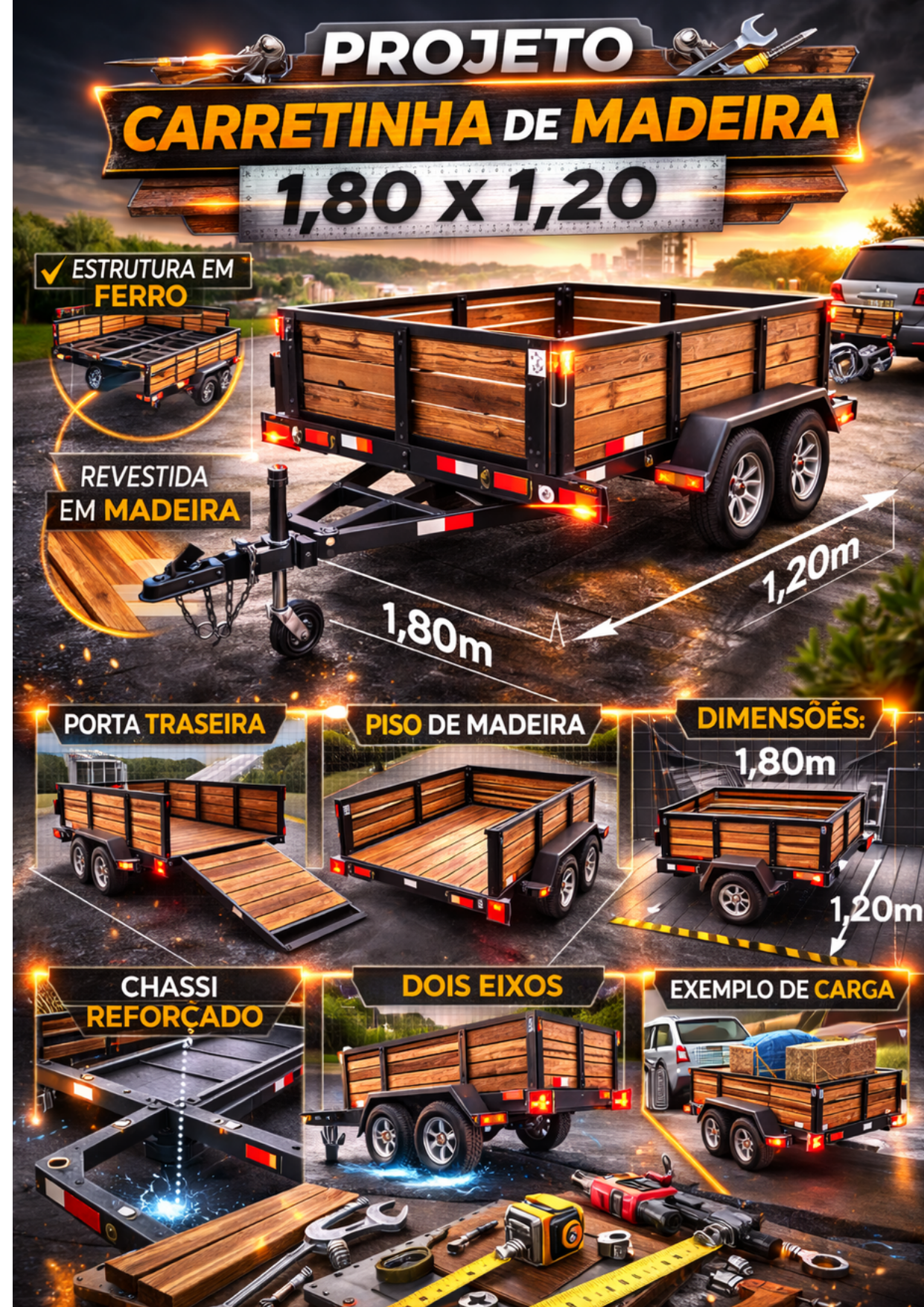 Remolque de Madera 1.80 x 1.20m